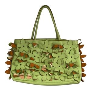 Sondra  Robert M Squared 3D Flowers Lime Shoulder Tote Bag 18x11.5 zip closure